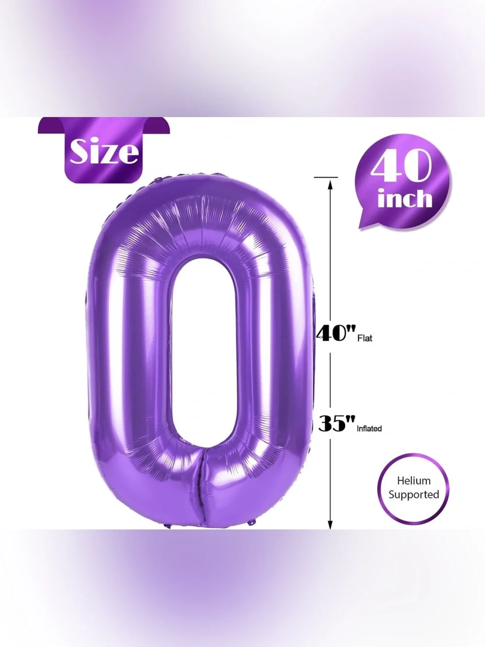 Purple Metallic Foil Number 0 Balloon Large 40 Inch Party Decoration NIP